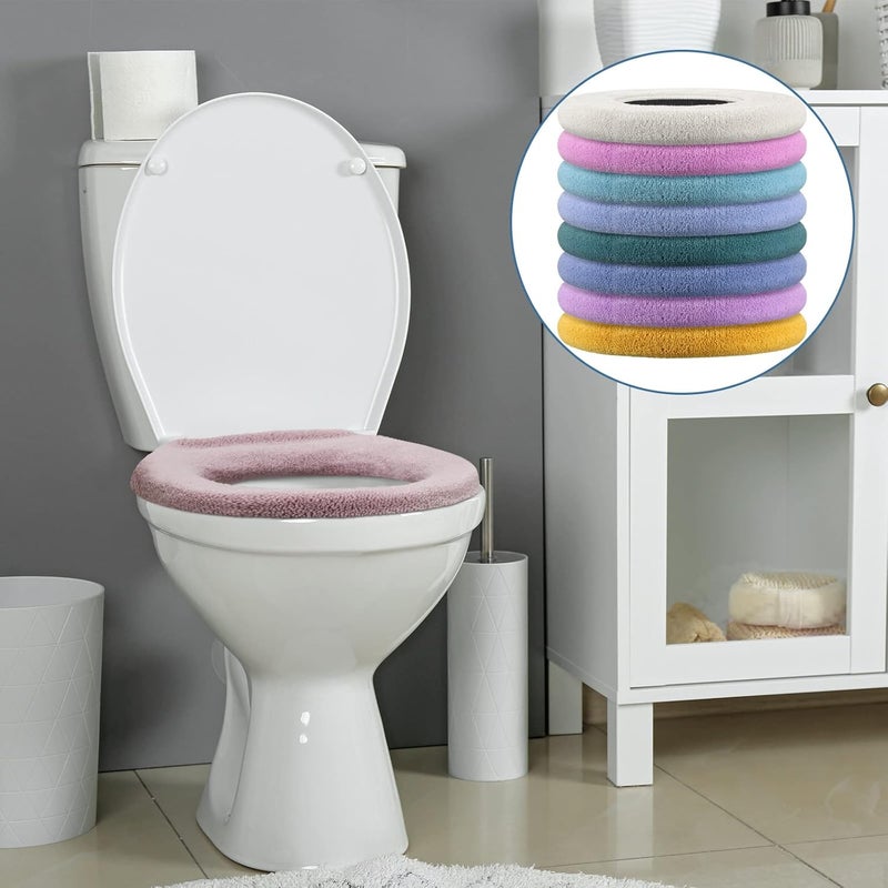 Kingdder 8 Pcs Toilet Seat Cover Washable for Bathroom Elongated Toilet Seat Cushion Pads Soft Stretchable Toilet Seat Warmer Thicker Easy Installation Commode Seat Cover Decors, 8 Colors(Flat) - Image 3